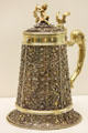 Lidded tankard with finely worked gold & silver relief, handle & filigree by goldsmith Johann Jakob Adam from Augsburg at Maximilian Museum. Augsburg, Germany.