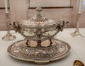 Silver tureen & tray from dinner service of Tsarina Catherine II for government of Riga by goldsmith Sebald Heinrich Blau from Augsburg at Maximilian Museum. Augsburg, Germany.