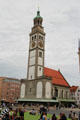 Perlach bell tower & St Peter am Perlach church on Rathaus Platz. Augsburg, Germany.