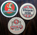 Hasen-Bräu rabbit beer stein coasters as used in taverns. Augsburg, Germany.