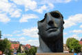 Sculpted Roman centurion partial head inspired by Pompeii by Igor Mitoraj on bank of Regnitz River. Bamberg, Germany