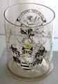 Glass beaker with Saxon coat of arms from Nuremberg at Coburg Castle. Coburg, Germany.