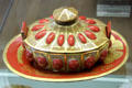 Red glass, marble & goldwork lidded box with under plate from Bohemia at Coburg Castle. Coburg, Germany
