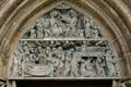 Tympanum carving of Assumption of the Virgin at St. Sebaldus Church. Nuremberg, Germany
