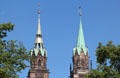 Spires atop St Lawrence Church. Nuremberg, Germany.