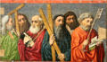 Detail of Apostles with attributes painting by Master of Tucher Altarpiece of Nurnberg at Germanisches Nationalmuseum. Nuremberg, Germany.