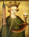 St Barbara with tower & chalice painting by Master of Nothelfer Altar of Nurnberg at Germanisches Nationalmuseum. Nuremberg, Germany.