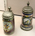 Faience tankards with pewter mounts from Erfurt? at Germanisches Nationalmuseum. Nuremberg, Germany.