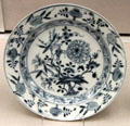 Porcelain blue onion pattern plate by Meissen at Germanisches Nationalmuseum. Nuremberg, Germany