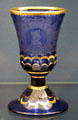 Gilded blue glass goblet engraved with profile of Frederick the Great from Potsdam at Germanisches Nationalmuseum. Nuremberg, Germany