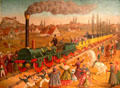 Painting of first German train pulled by locomotive Adler at Nuremberg Transport Museum. Nuremberg, Germany.
