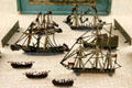 Cast tin sailing ship models of English fleet at City Toy Museum. Nuremberg, Germany.