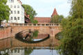 Max Bridge over Pegnitz River with Schlayer Tower beyond. Nuremberg, Germany