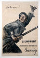 We'll beat them poster to urge French citizens to buy WWI defense loans deigned by Abel Faivre shows soldier urging others forward in private collection. Germany.