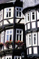 Curving facades & roof lines on older houses on marketplace. Marburg, Germany.