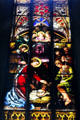 Stained glass manger scene in Minster of our Lady Church. Donauwörth, Germany