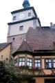 Half-timbered house & Weisser Turm. Rothenburg ob der Tauber, Germany.