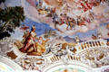 Steinhausen Pilgrimage Church ceiling mural, Allegory of America, by Johann Baptist Zimmermann. Steinhausen, Germany.