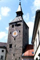 Medieval Schönerturm built into old town wall on main square. Landsberg am Lech, Germany.