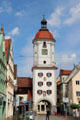 Middle city gate flanked by traditional architecture. Dillingen, Germany.