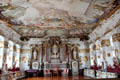 Ceiling painting & chandelier detail in Baroque Goldener Saal at Academy for teacher training. Dillingen, Germany.