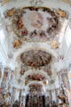 Highly ornate baroque interior of Ottobeuren Abbey. Ottobeuren, Germany.