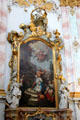 Baroque altar with painting of martyrdom of St Catherine of Alexandria at Ettal Benedictine Abbey. Ettal village, Germany.