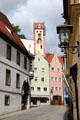 Typical Bavarian streetscape with tower. Füssen, Germany