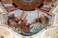 Ceiling fresco representing Church & State in Imperial Hall at Museum of City of Füssen in Kloster St Mang. Füssen, Germany