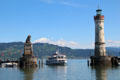 Lindau Im Bodensee port with lighthouse & monument to Lion of Bavaria. Lindau im Bodensee, Germany.