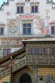 Details of back facade of Old Town Hall including clock & allegorical murals. Lindau im Bodensee, Germany