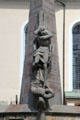 Archangel Michael slaying dragon on memorial to fallen soldiers at St Peter & Paul church. Oberammergau, Germany.