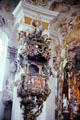 Baroque pulpit covered with putti at Wieskirche. Steingaden, Germany.