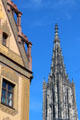 Ulm Münster spire & adjoining Germanic building. Ulm, Germany.