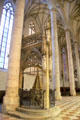 Vaulting, pillars & baptismal font of Ulm Münster. Ulm, Germany.