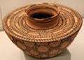 Chumash culture woven vessel with geometric pattern from California at Museum of America. Madrid, Spain.