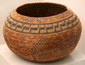 Chumash culture woven basket with geometric pattern from California at Museum of America. Madrid, Spain.
