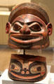 Tlingit culture carved wooden symbolic human head helmet & collar from Northwest Coast America at Museum of America. Madrid, Spain.