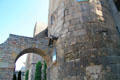 Terminal arch of aqueduct abutting Gate of Roman wall. Barcelona, Spain.