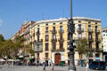 Buildings on square facing Barcelona's Arc de Triomphe. Barcelona, Spain.