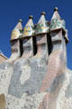 Tiled chimneys on roof of Casa Batlló. Barcelona, Spain.
