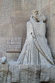 Judas betrays Christ on Passion Facade at Sagrada Familia. Barcelona, Spain