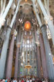 Interior of Sagrada Familia with tree-like columns conceived by Gaudí. Barcelona, Spain.