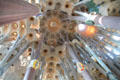 Ceiling in Sagrada Familia above four Evangelists' columns. Barcelona, Spain.