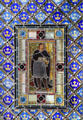 Stained glass window of scene from Hamlet in bedroom at Palau Güell. Barcelona, Spain.