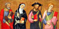 Altarpiece panel of Saints Peter, Clara, James the Major & John the Evangelist by Pere Serra at Museu Nacional d'Art de Catalunya at Museu. Barcelona, Spain.