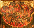 Detail of angels fighting devils on Altarpiece of Sts. Michael & Peter by Bernat Despuig & Jaume Cirera at Museu Nacional d'Art de Catalunya. Barcelona, Spain.