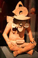 Terracotta censor of fire deity called Huehuetéotl from Veracruz, Mexico at Barbier Mueller Precolumbian Art Museum. Barcelona, Spain.