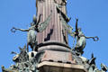 Winged victories at top of base of Columbus Monument. Barcelona, Spain.