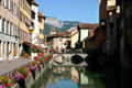 Buildings along Thiou River. Annecy, France.